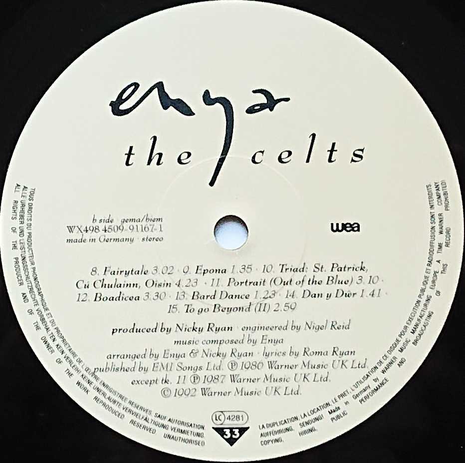 WX 498-iF The Celts Enya from the BBC records and Tapes library Label